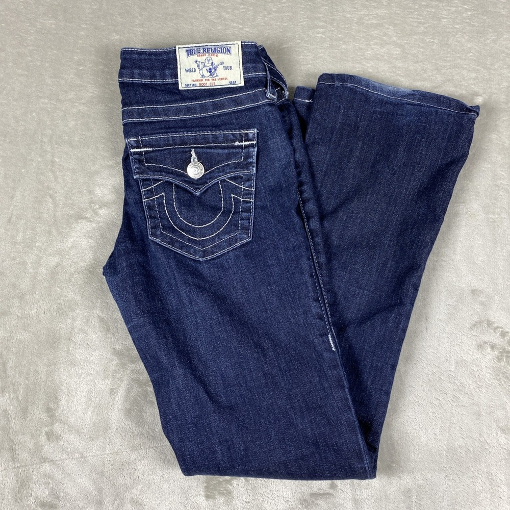 True Religion Jeans Women's Y2K Size 26 Dark Low Rise Bootcut Hemmed Inseam 28